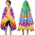 thumbnail image 3 of Colorful Rainbow Tie Dye Spiral Pattern Hooded Bath Towel，50"x30" for Ages 3 To 12 Kids, Quick Dry Lightweight Soft Microfiber Hood Beach Towel Cover Up for Kids, 3 of 7