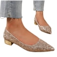 thumbnail image 4 of Miluxas Women's Sequins Closed Pointed Toe Flat Shoes Comfortable Slip On Shiny Bridal Wedding Flats Classic Chunky Heel Party Dress Shoes Rose Gold 6(37), 4 of 9