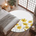 thumbnail image 3 of 4ft Round Rug, Yellow Spring Floral Non-Skid Rubber Backing Large Area Rugs - Living Room Bedroom Home Office, Summer Botanical Watercolor Daisy Indoor Floor Mat Carpets Washable Rug, 3 of 9