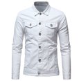 thumbnail image 2 of CaComMARK PI Men's Denim Jacket Clearance Trucker Cowboy Jacket Lapel Slimfit Solid Color Pocket Button Long Sleeve Jacket White, 2 of 4