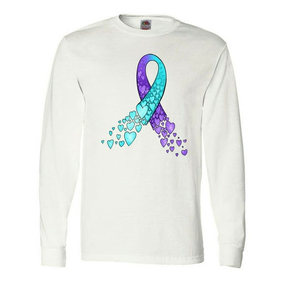 Inktastic Suicide Prevention Ribbon with Blue and Purple Hearts Long Sleeve T-Shirt