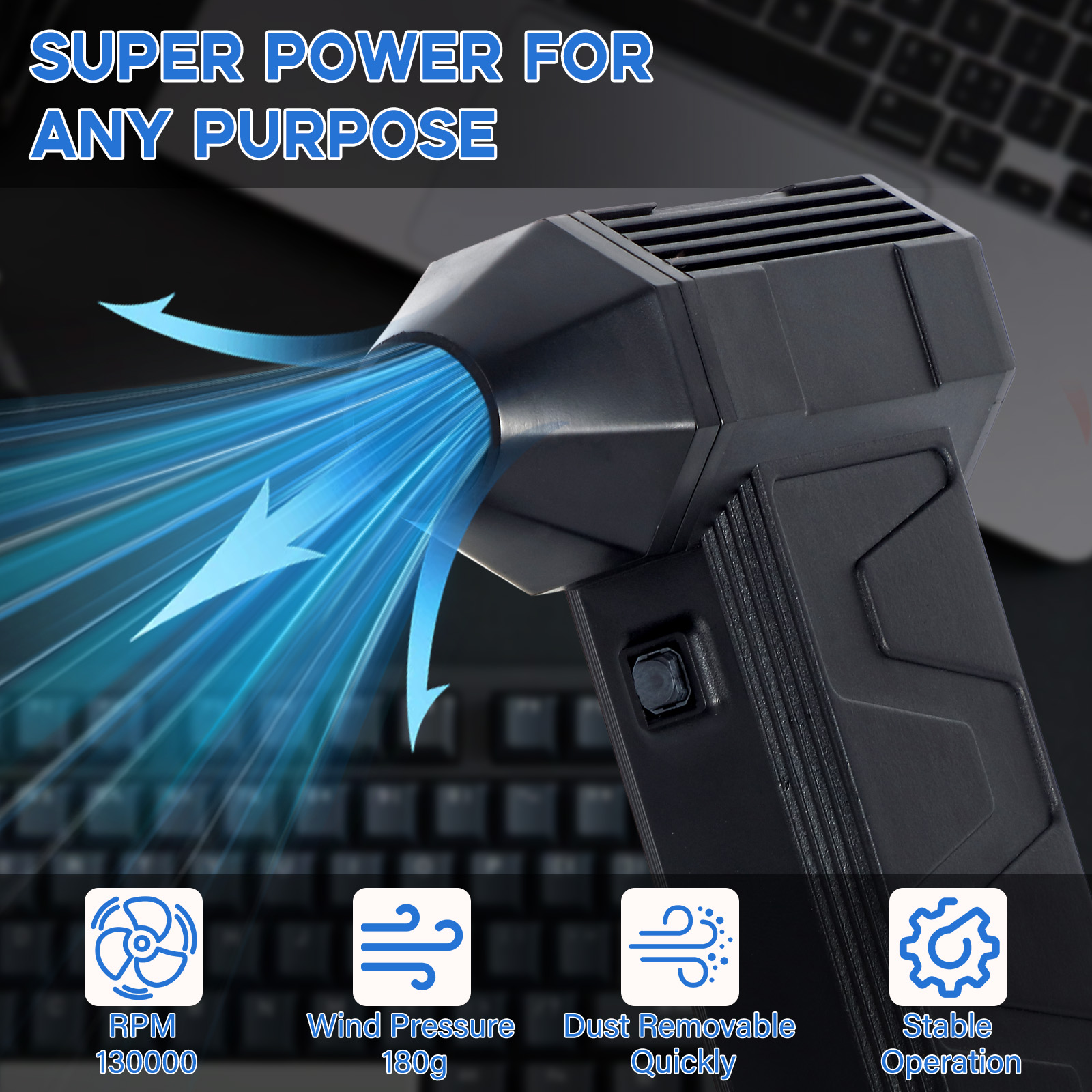 Garvee Electric Compressed Air Duster 130000RPM with 4000mAh Battery Cordless Air Blower for Car and Home