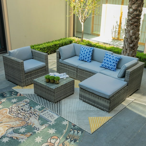 Yitahome 6 Pieces Patio Furniture Set Outdoor Sectional Sofa Pe Rattan Wicker Conversation Gray Grant Com Yitahome 6 Pieces Patio Furniture Set, Yitahome 6 Piece Outdoor Sectional Patio Furniture Sets