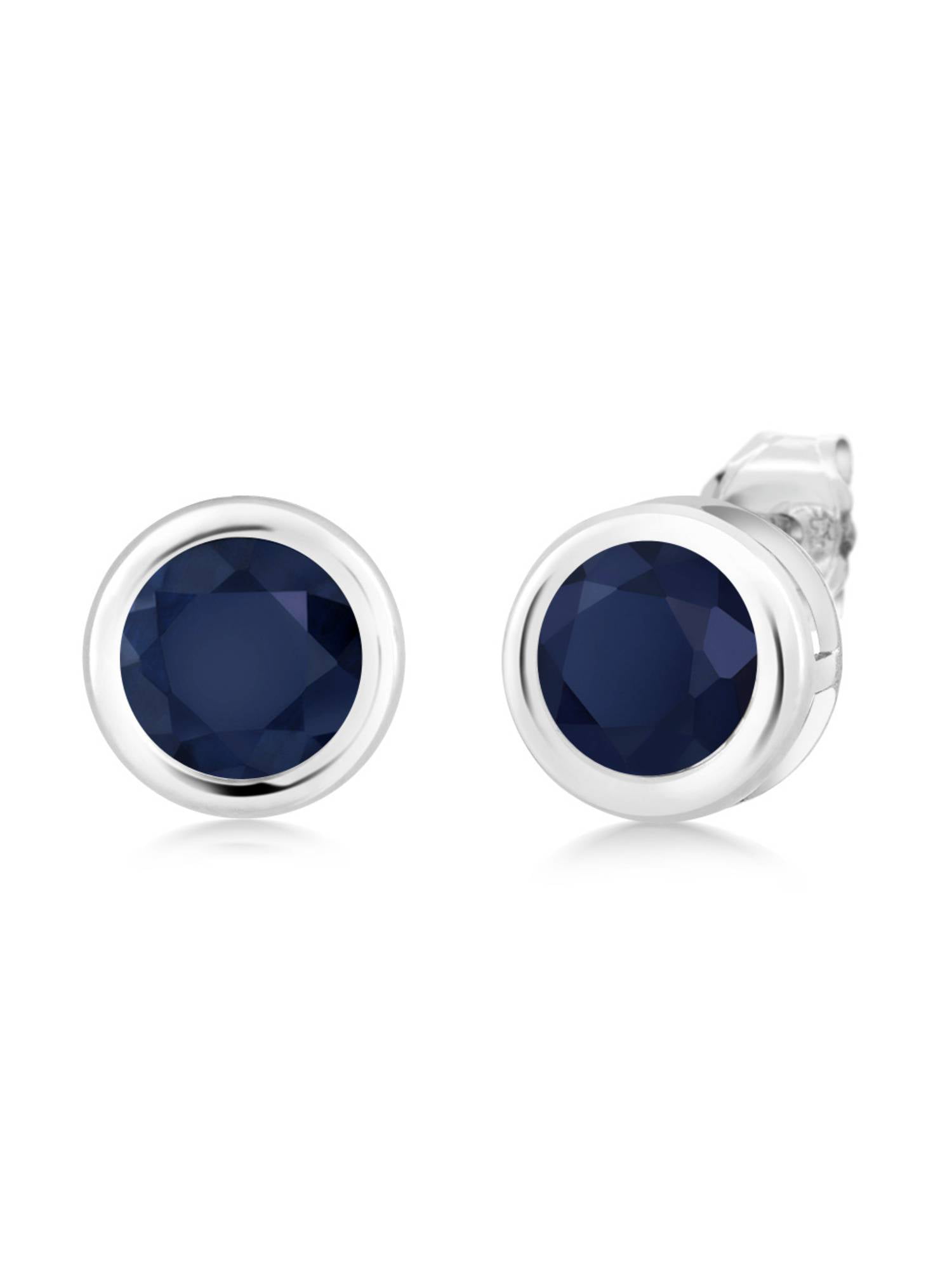 Women 6MM Sterling Silver Created Blue Sapphire Stud Earrings 