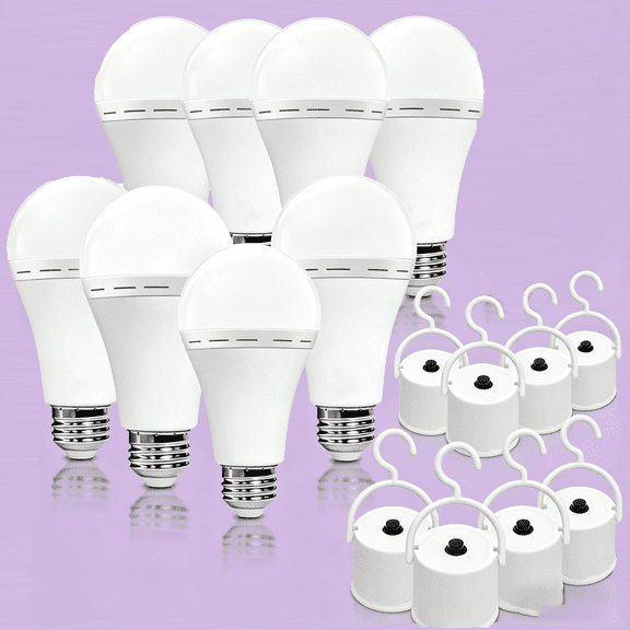 6pcs Rechargeable Emergency LED Light 12W E27 Base,for Power Outages Emergency Use