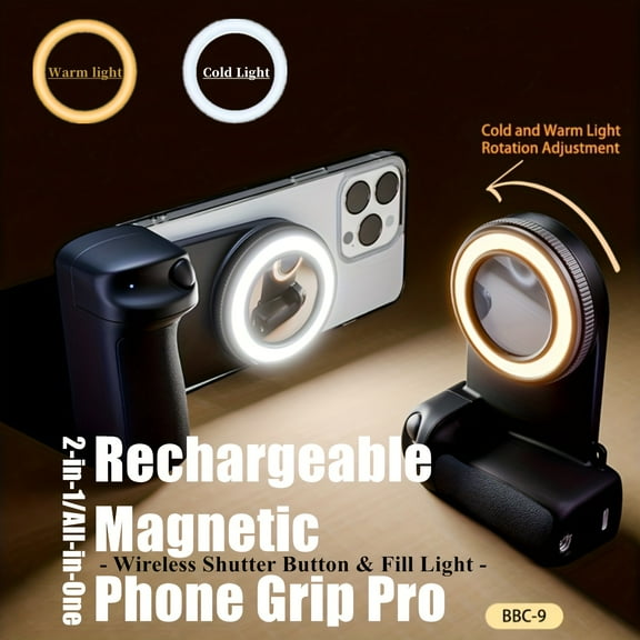Magnetic Camera Handle Bluetooth Bracket, Upgrade Magnetic Cell Phone Grips, Shiftcam Snapgrip with Wireless Charging, Smartphone Camera Handle Grip for iPhone/Android Video Photo Shooting