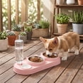 thumbnail image 2 of 3 in 1 Cat Bowl,Cat Food and Water Bowl Set with Water Dispenser and Stainless Steel Bowls,Double Bowls Design,15-degree Tilted Pet Feeder,Pink, 2 of 6