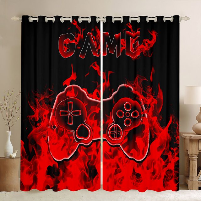 Erosebridal Rideaux Rouges pour Salon, Manettes de Jeu Dégradées 30 %-50 % Occultants pour Chambre, Rideaux et Draperies de Jeu Vidéo (42Wx84L), Décoration de Chambre Masculine