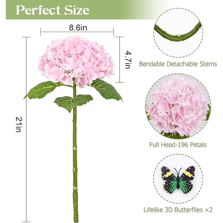 6 Pack Artificial White Hydrangea Stems - 21 Inch Faux Silk Flowers With Leaves For Decor