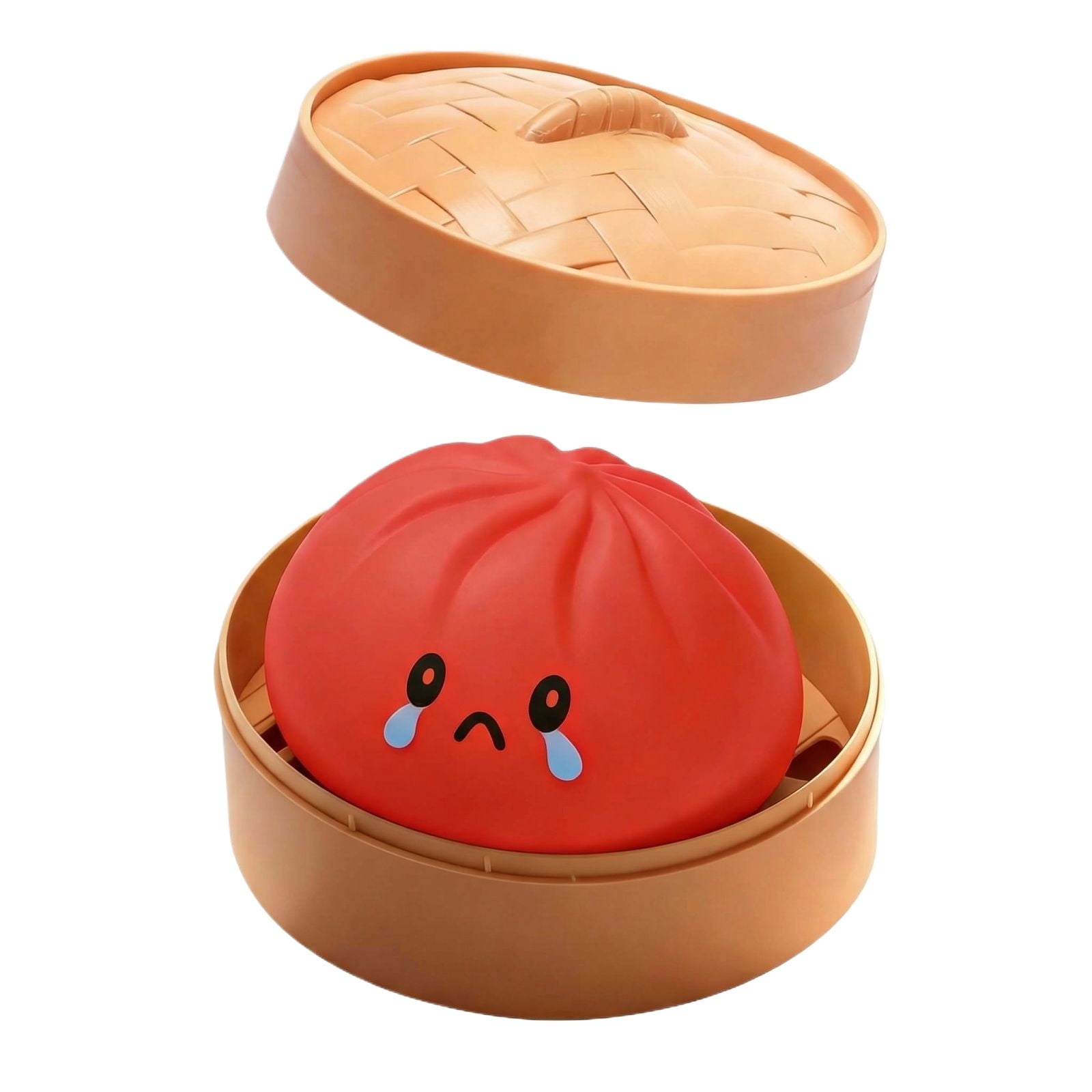Cute Squishy Dumpling Large with Steamer, Squishy Dumpling Doll with Cute Expressions, Silicone Bun Sensory Fidget Dolls, Hand Pinching Decompression Dolls