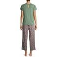 thumbnail image 2 of Hanes Women's Short Sleeve Tee Pajama Pant Set, 2 of 6
