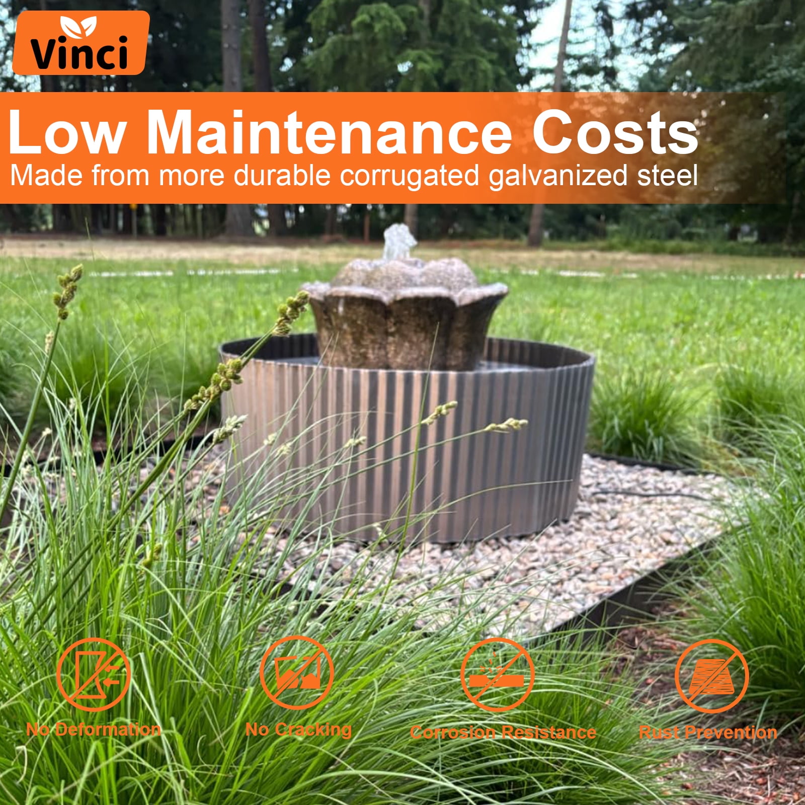 Vinci Garden Landscape Edging Border, 10 Inch x 10 FT Corrugated Sturdy Metal Easy Installation Safe Hemmed Lawn Garden Border Edges for DIY Flower Beds,Pathways and Patio Design (Silver)