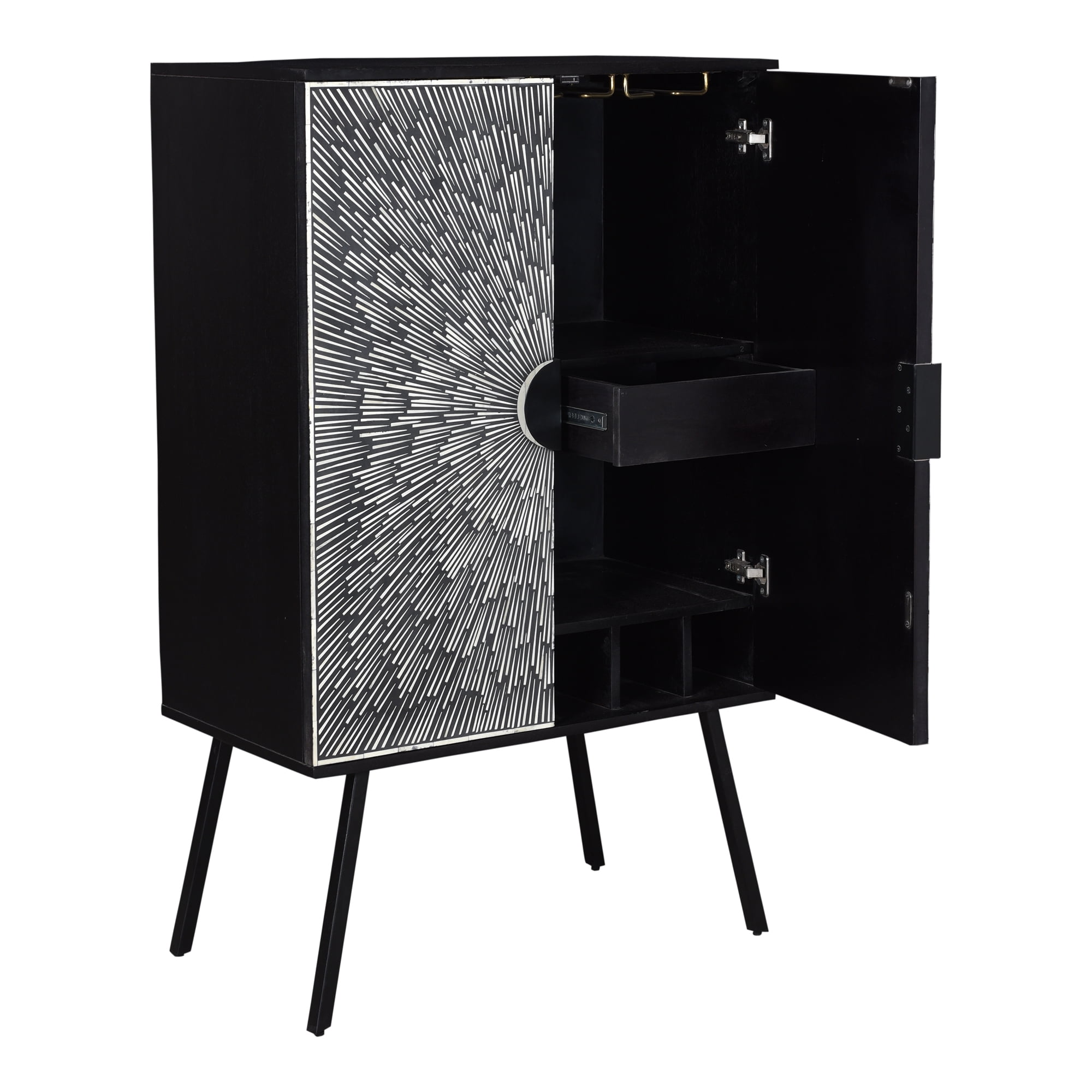 Starstruck 32'' Black and White Camel Bone Wine Cabinet