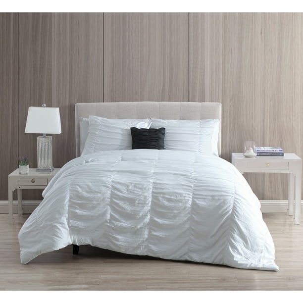 VCNY Home 4Piece Striped Comforter Set, Sumara, King, White Walmart
