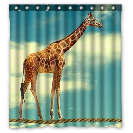 Bathroom With Walk In Closet Designs YKCG African Animal Funny Giraffe Walking on the Rope Sky Cloud Waterproof Fabric Bathroom Shower Curtain 66x72 inches ()