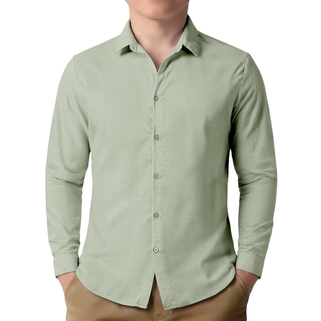 Kids Linen Button Down Shirts, Solid Long Sleeve Casual Tops for Spring & Summer, 3-14Y