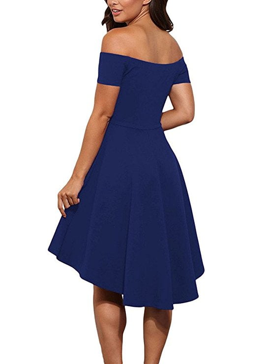Dresses for Women Party,Womens Casual Summer Off The Shoulder Short Sleeve High Low Cocktail Skater Dress Swing Dresses