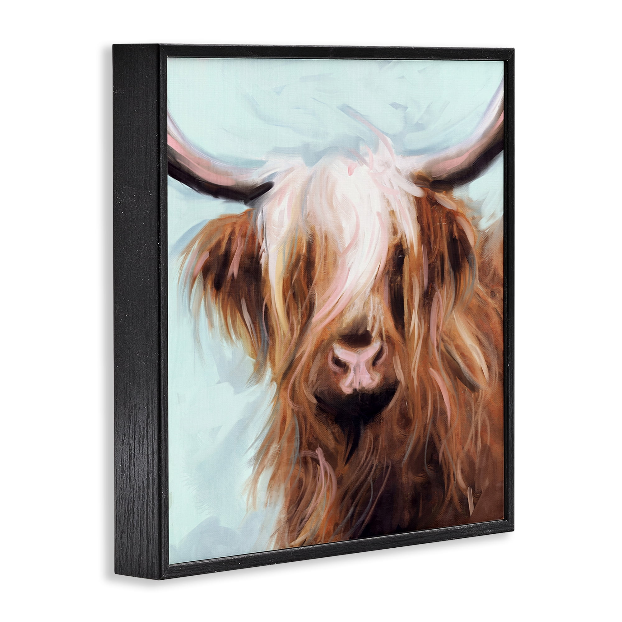Stupell Industries Long Haired Cattle Portrait Animals & Insects Painting Black Framed Art Print Wall Art, 24 x 24