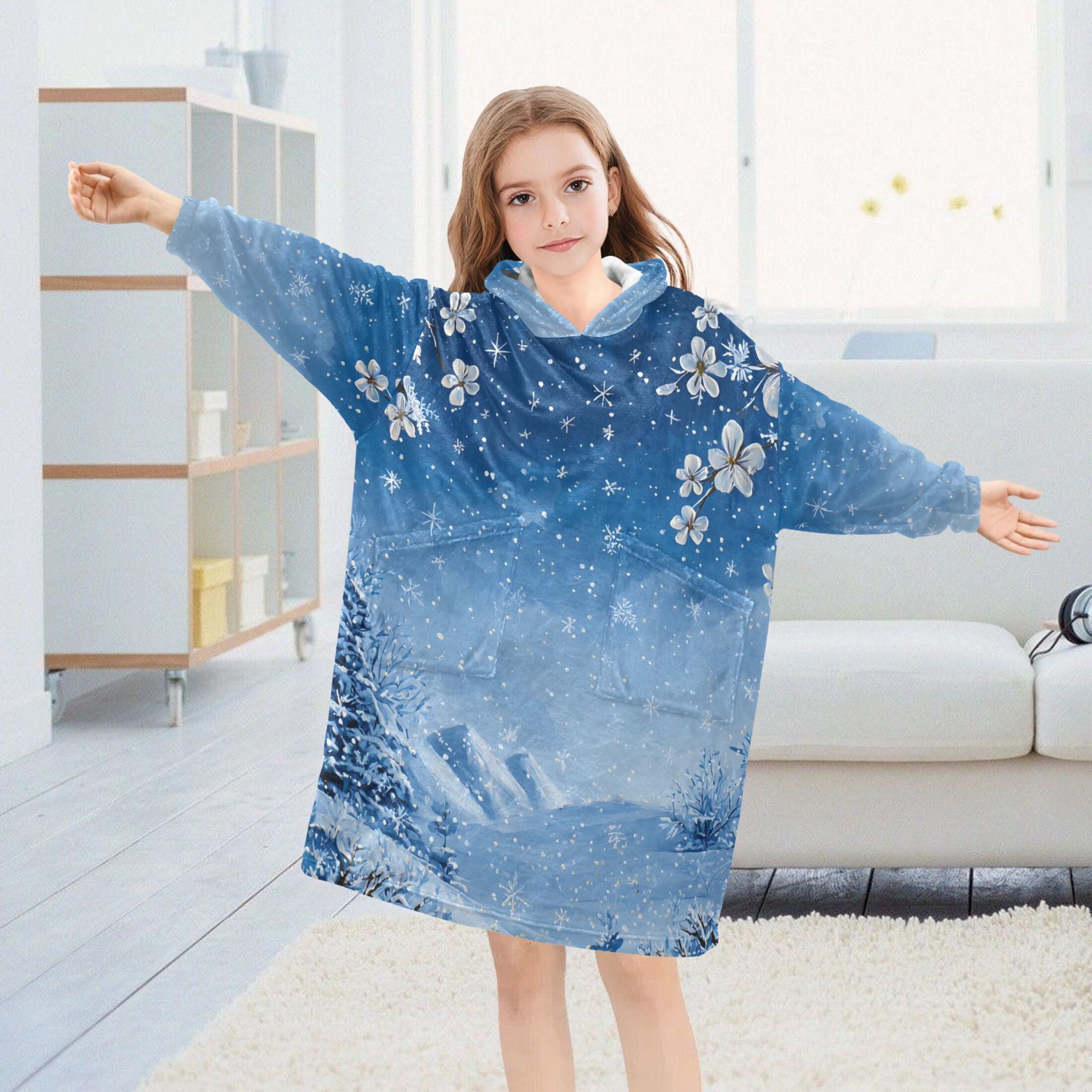 joogoo Wearable Blanket Hoodie Winter Flowers for Flannel Sherpa Pocket 3-14 YR S