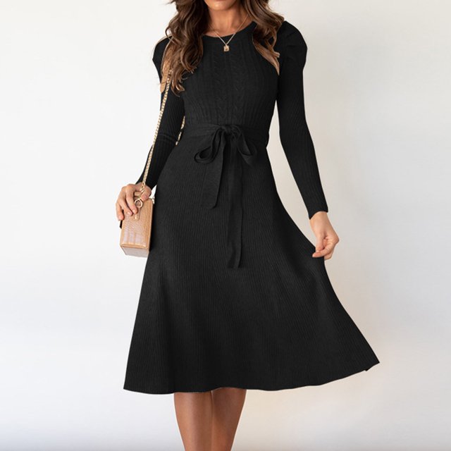 Vestido de corte A con vuelo para mujer con cinturón Vestido informal elegante para ir al trabajo Ygjytge Negro T XL para Mujer