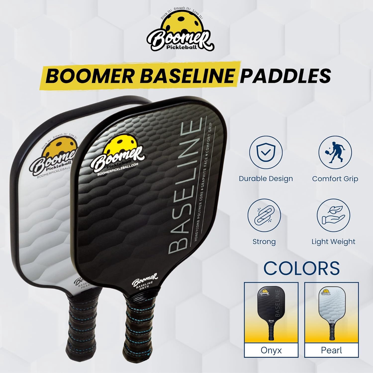 Boomer Baseline Pickleball Paddle Graphite Face with Polymer Honeycomb Core, Cushion Grip, Lightweight 7.8 oz