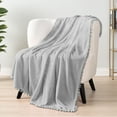 thumbnail image 4 of PAVILIA Fleece Throw Blanket for Couch with Pom Pom Fringe, Light Grey, Soft Cozy Fuzzy Flannel Blanket for Sofa Bed, Large Lightweight Plush All Season Throw, 60x80 Inches, 4 of 9
