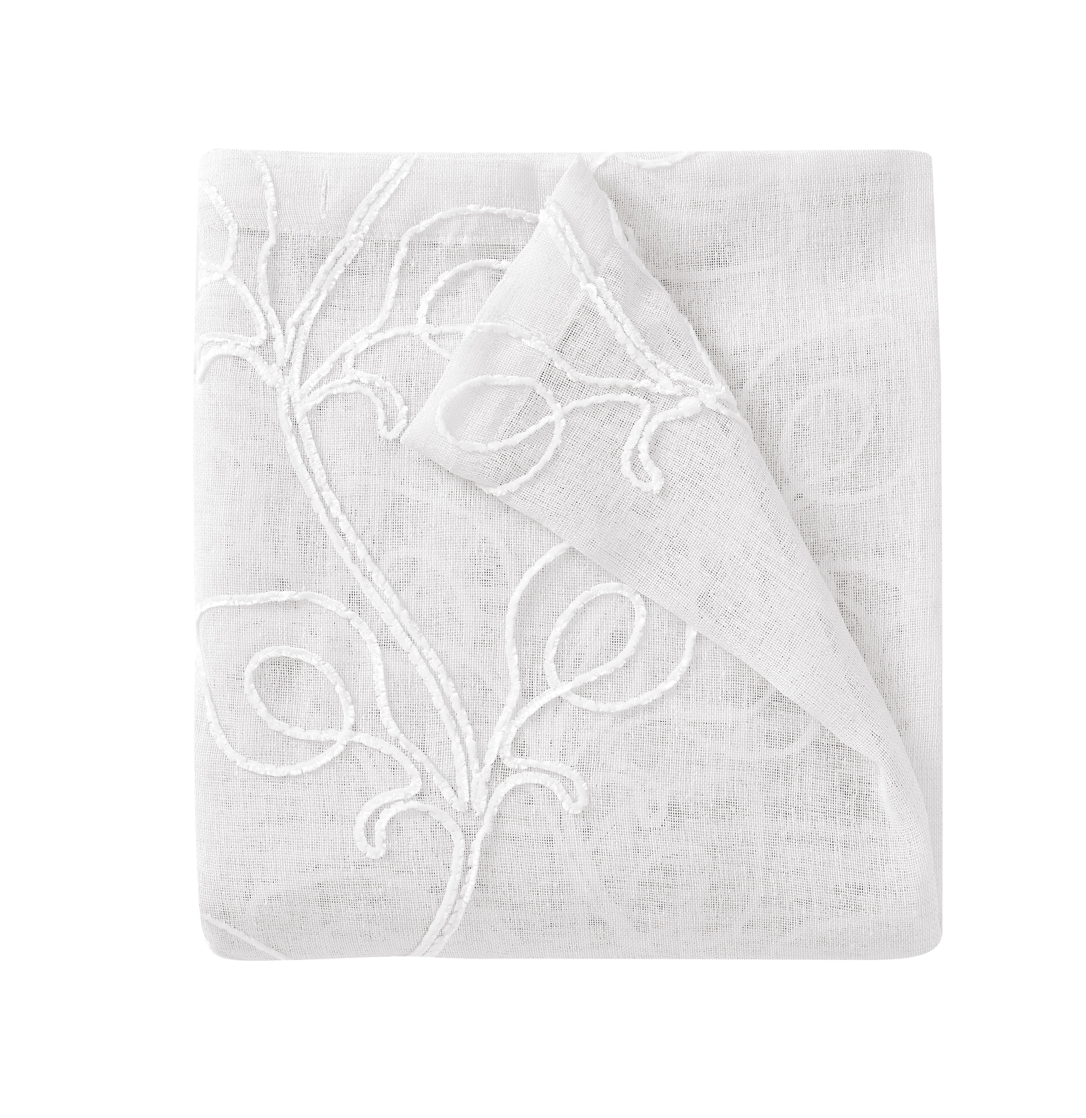 Dainty Home Stella 3D Floral Chenille Embroidered Solid Sheer 76" x 84" Window Curtain Panel Pair in White