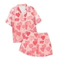 thumbnail image 3 of Kids Girls Silk Pajamas Heart Print Short Sleeve Button-Down Top Shorts Set Girls Summer PJS Preppy Stuff for Girls 8-9 Years, 3 of 3