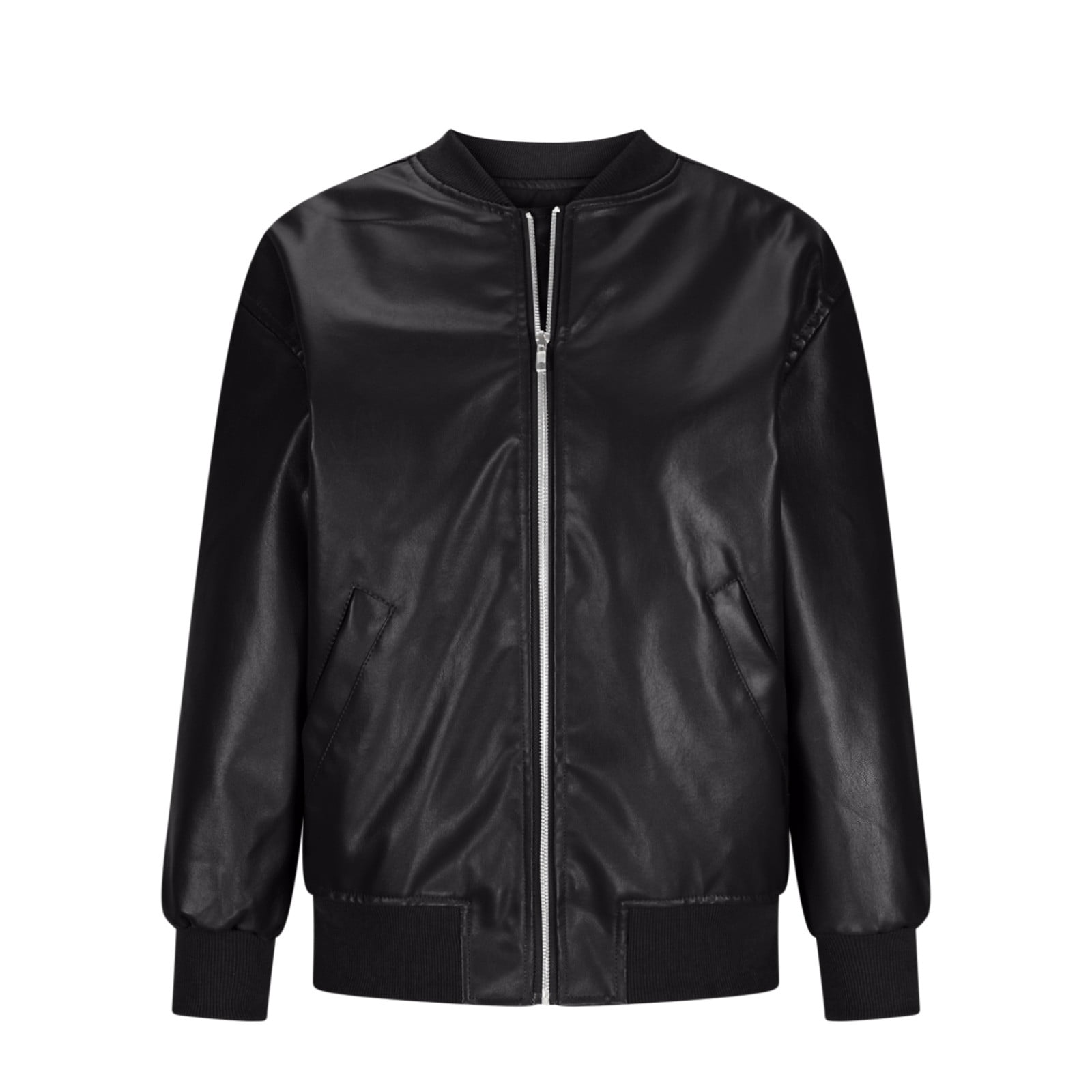Sokhug Womens Faux Leather Jacket Bomber Jacket Oversized Zipper Motorcycle Jacket, Black