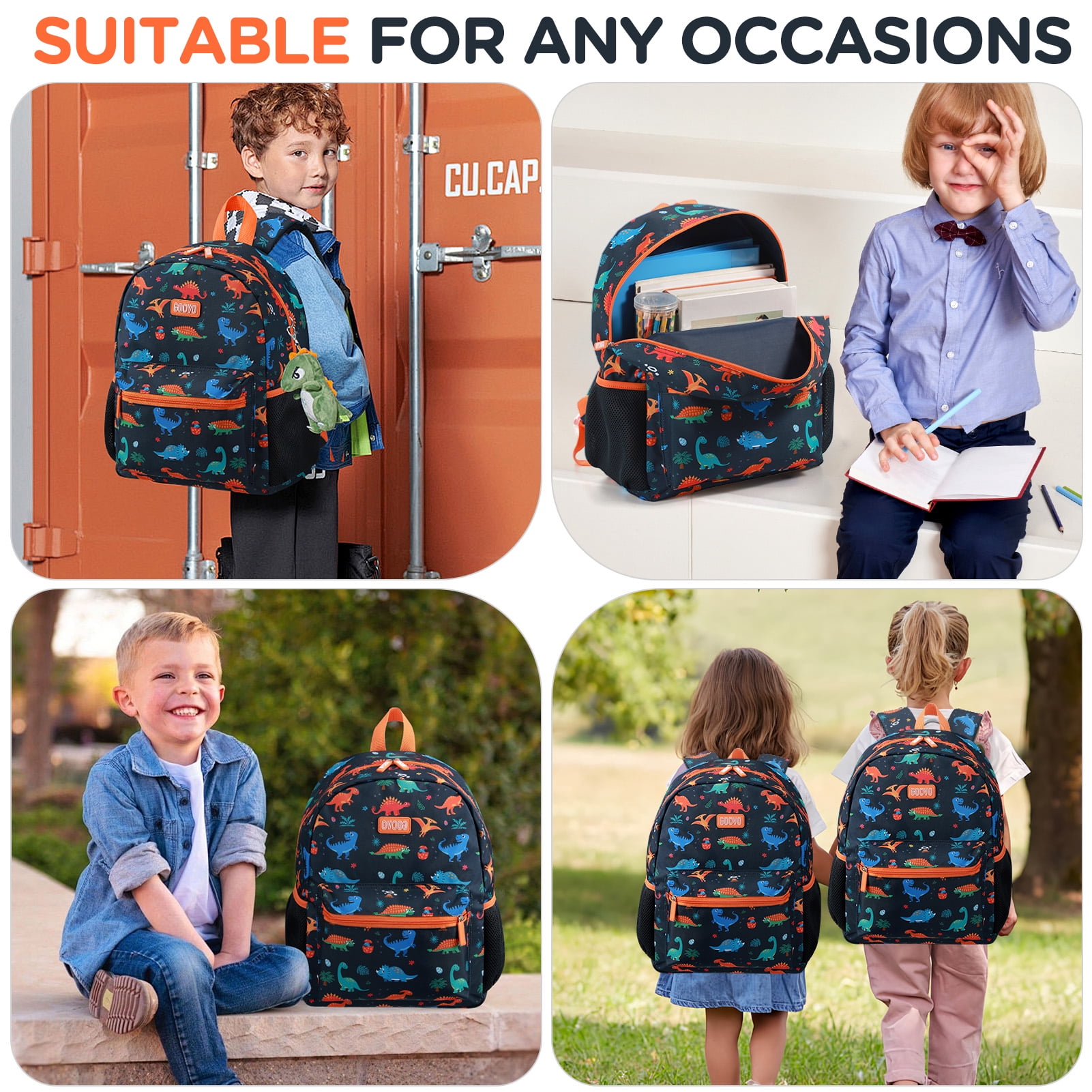 Gocvo Kids Backpack for Boys, Dinosaur Waterproof Toddler Bookbag for Kids School Backpacks