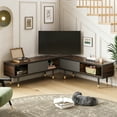 thumbnail image 3 of Bestier 80 inch Mid Century Modern TV Stand, 2 in 1 Reversible Entertainment Center with Storage and Sliding Doors, Ancona Walnut, 3 of 9