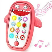 Baby Shark Cell Phone Toy with Removable Teether Case, Light up, Music & Adjustable Volume Kids Play & Learn Fake Phone for Infant & Toddler, Preschool Birthday Gift for Girl Boy 18+ Months (Red)
