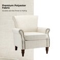 thumbnail image 3 of Fabric Armchair White Upholstered Wingback Accent Chair Sofa Couch Wood Legs Nailhead Trim Home Living Room Bedroom Ivory, 3 of 7