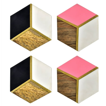 

Spitiko Homes set of 4 resin wood brass inlay coaster 4 x 4