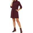 thumbnail image 4 of INSPIRE CHIC Women's Knit Dress 3/4 Sleeve Loose Turtleneck Pullover Sweater Fall Winter Mini Dress with Pockets XL Wine Red, 4 of 6