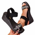 thumbnail image 4 of YgkuHd Women's Casual Wedge Sandals Open Toe Sparkling Rhinestone-Encrusted Strap Elastic Ankle Strap Cushioned Black,7, 4 of 9