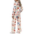thumbnail image 3 of 2 Piece Outfits for Women Long Sleeve Half Zip Tracksuit, XL, Lapel Sweatshirt, Drawstring Wide Leg Pants with Pockets, Fall Travel Airport Outfits Lounge Set, American Flag Floral Bow, 3 of 7