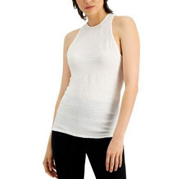 MSRP $50 Inc International Concepts Smocked Halter Top White Size Small