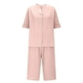 thumbnail image 5 of Summer Clearance! Ahuyic Womens Summer Casual Outfit Set,Womens Plus Size Outfit,Women's Summer Cotton And Linen Shorts Pants Short Sleeve Shirt Set Two-Piece Suit Short Sleeve V-Neck Top/Shirt Set, 5 of 5