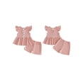 thumbnail image 3 of Loicainy Baby Girl Waffle Knit Outfit Ruffle Sleeve Bow Peplum Top and Shorts Set Toddler Summer Casual Clothes Set, 3 of 10
