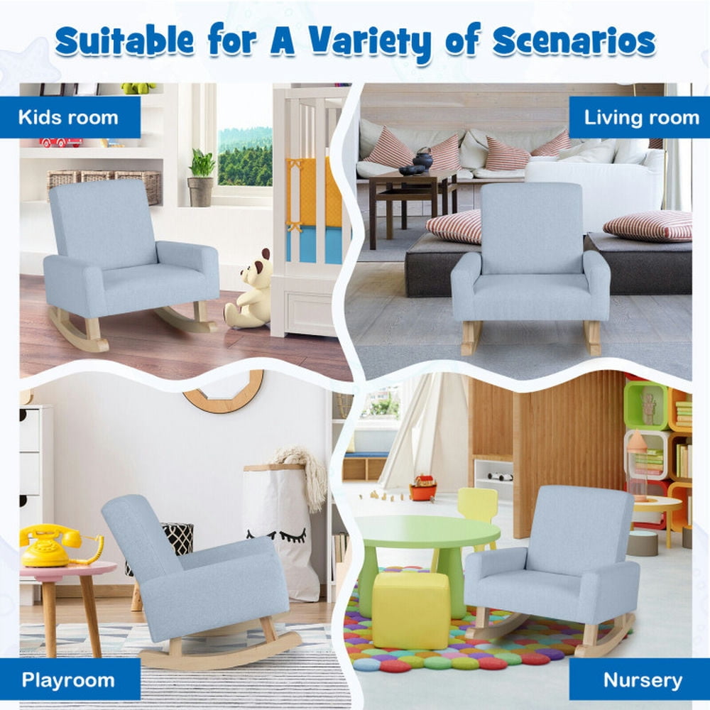 Topcobe Kids Rocking Chair with Solid Wood Legs, Toddler Living Room Chair-Blue