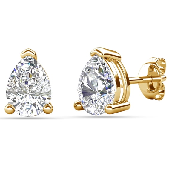 Cate & Chloe Mia 18k Yellow Gold Plated Stud Earrings with 4ct Pear Cut Simulated Diamonds Gift for Women
