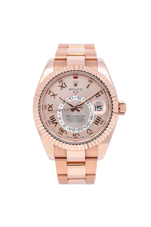 Pre-Owned Rolex Sky-Dweller 42MM 326935 Sundust Roman Dial Fluted Bezel 18K Rose Gold Oyster Bracelet