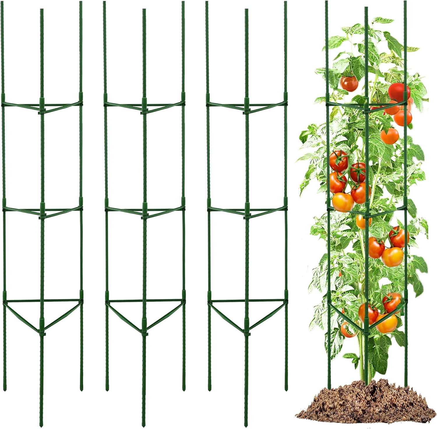 4-Pack Adjustable Metal Tomato Cages 48 Inch Heavy-Duty Plant Support Trellis for Garden Pots DIY Stakes Height 16 to 192 Inches