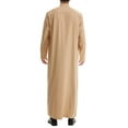 thumbnail image 3 of Wyobmus Men's Muslim Robe Solid Color Middle Round Collar Robe Long Style Long Sleeve Pullover Long Shirt Fashion Casual Robe Khaki, 3 of 4
