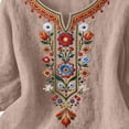 thumbnail image 7 of Favoffer Women's Washed Crinkle Linen Blend Shirt Boho Plus Size Embroidered Tunic 3/4 Sleeve V Neck Loose Peasant Top Elegant Summer Daily Travel Party Blouse, 7 of 7