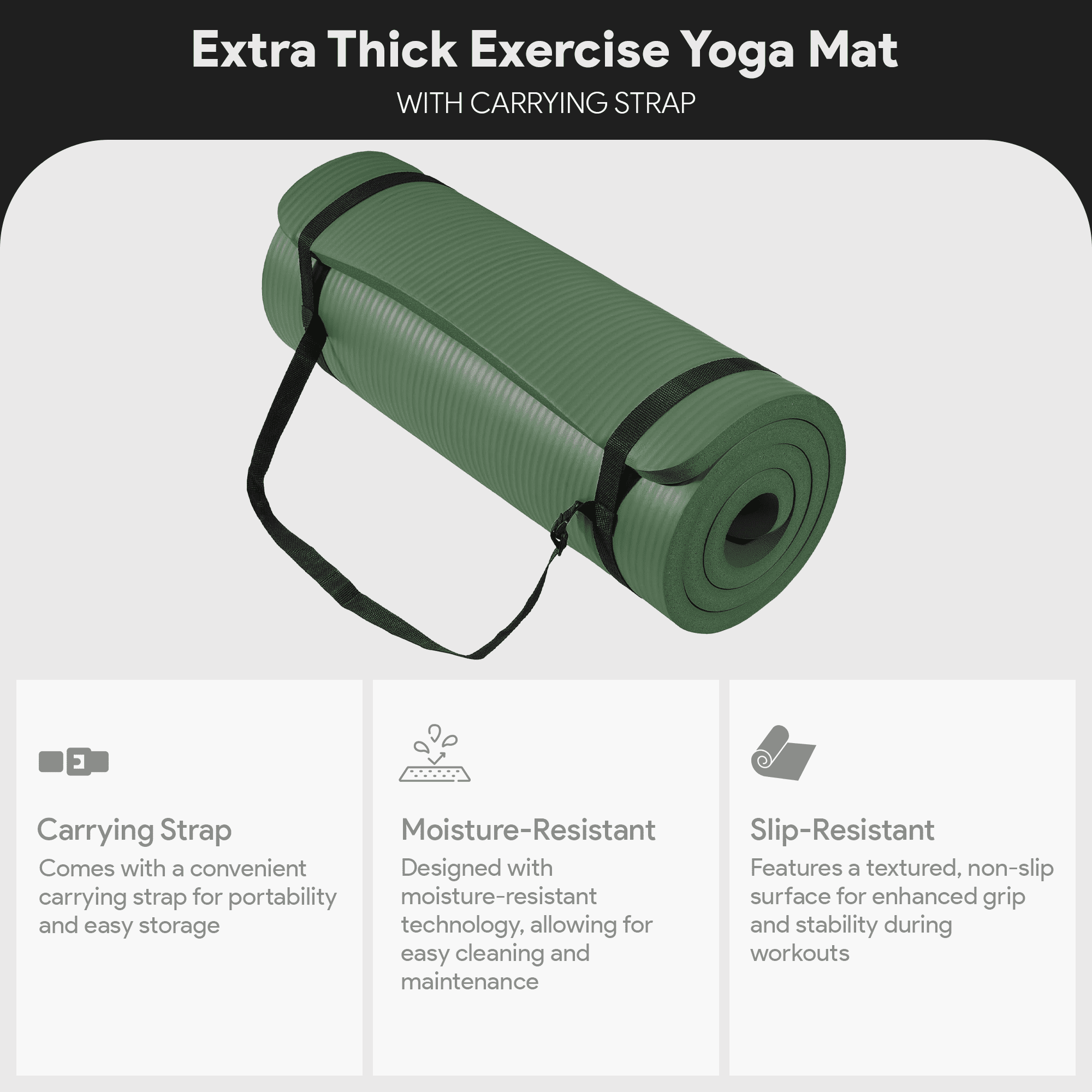 BalanceFrom Yoga Mat, 1" Extra Thick Exercise Pilates Workout Mat, 71" x 24", Green Jasper