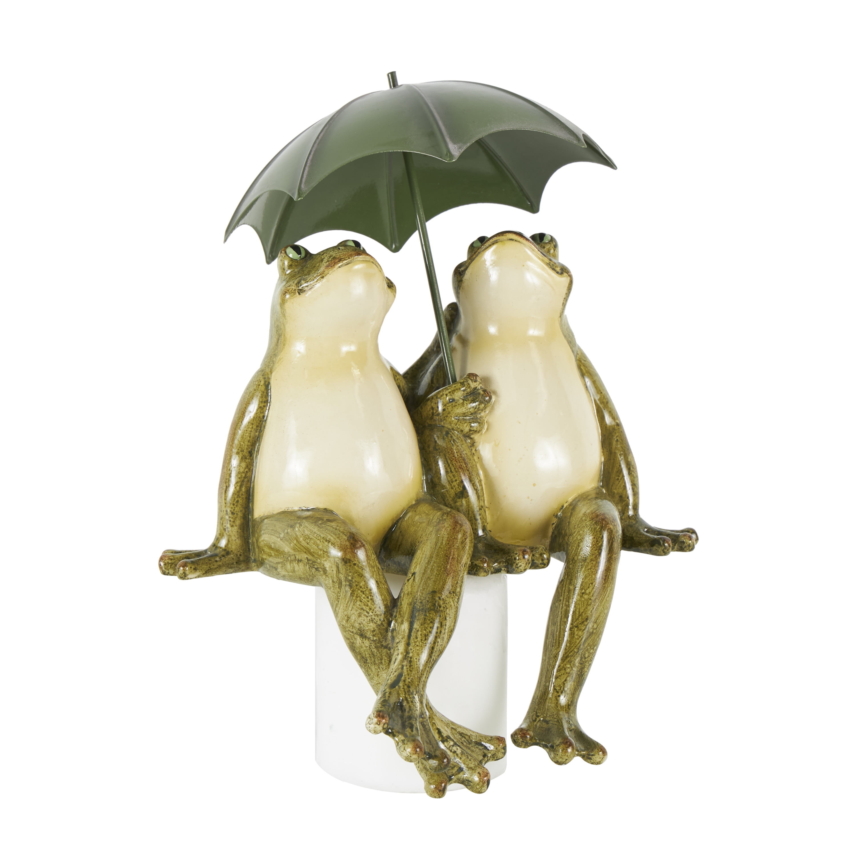 8" x 11" Bronze Resin Sitting Frog Sculpture with Umbrella, by DecMode