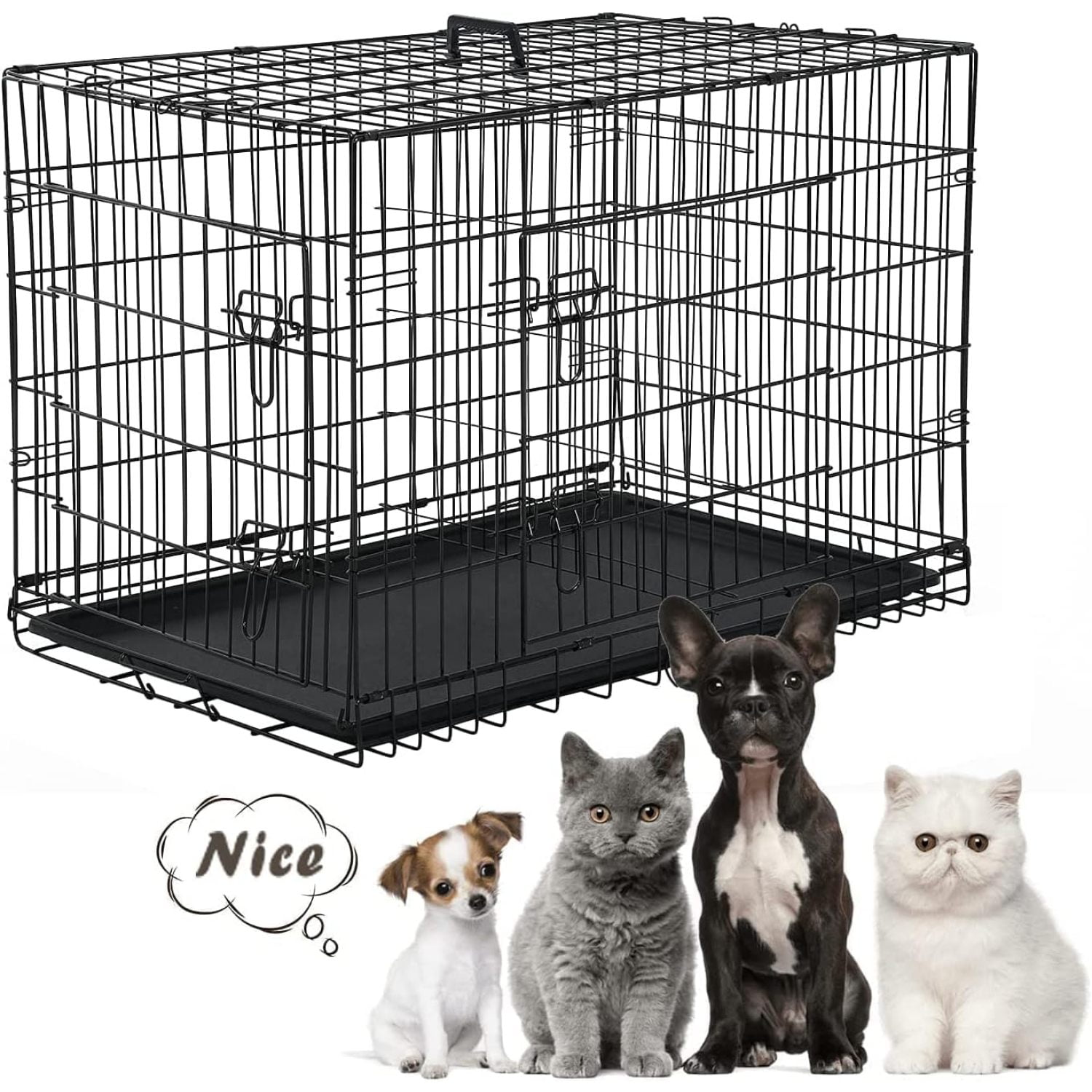 Dog Crate 36'' Metal Dog Cages with DoubleDoor, Folding and Portable