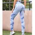 thumbnail image 4 of Mallas deportivas sin costuras para fitness y running, talla M, pantalones de yoga con efecto tie-dye de color azul claro para mujer, 4 of 6